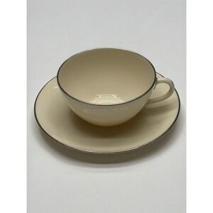 Lenox Olympia Fine China Cup and Saucer Set Cream Silver Rim Made USA X-303P